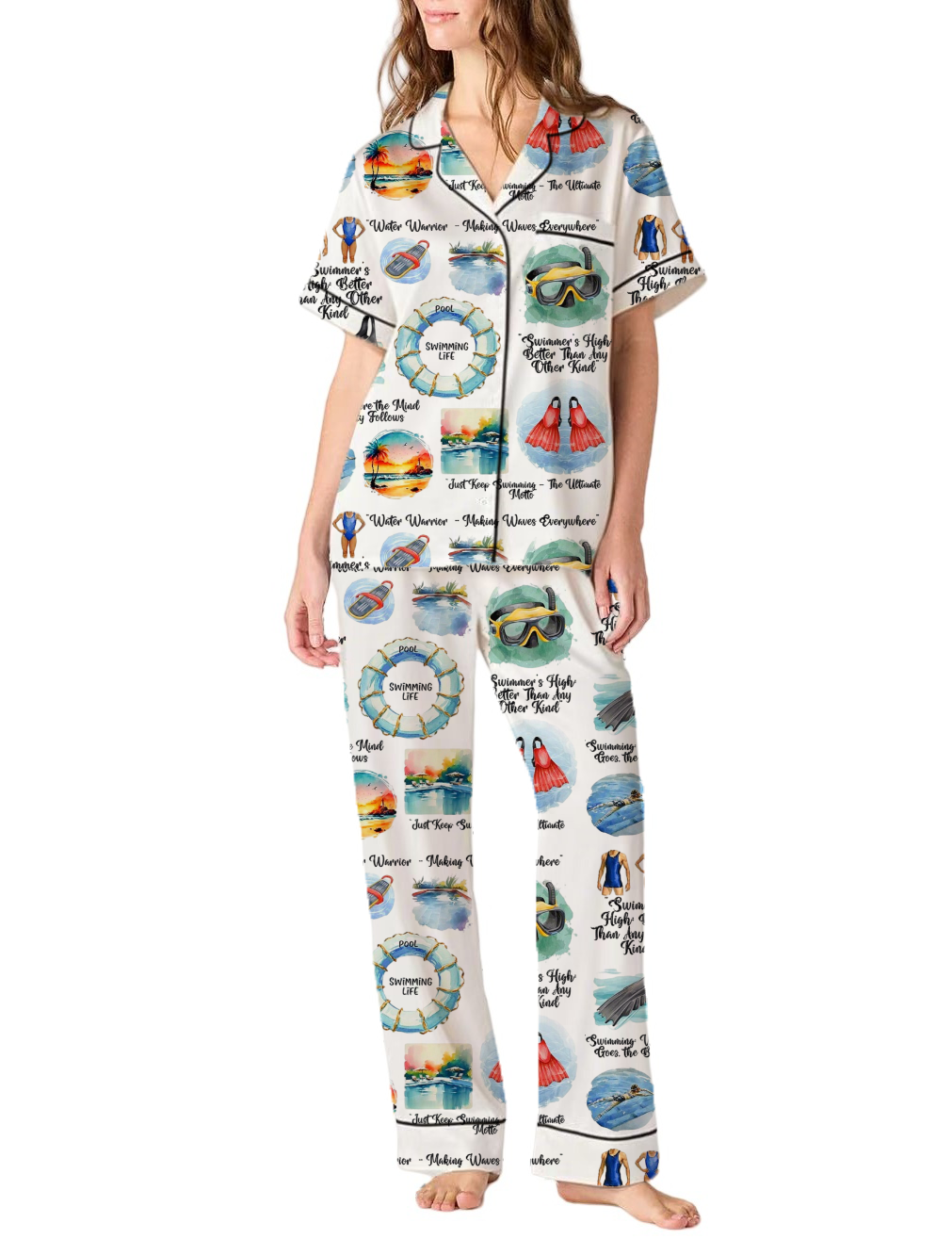 Swimming Life Silky Satin Pajama Pants Set For Women