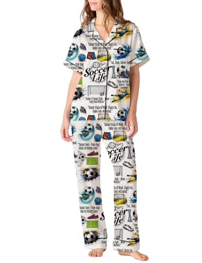 Soccer Life Silky Satin Pajama Pants Set For Women