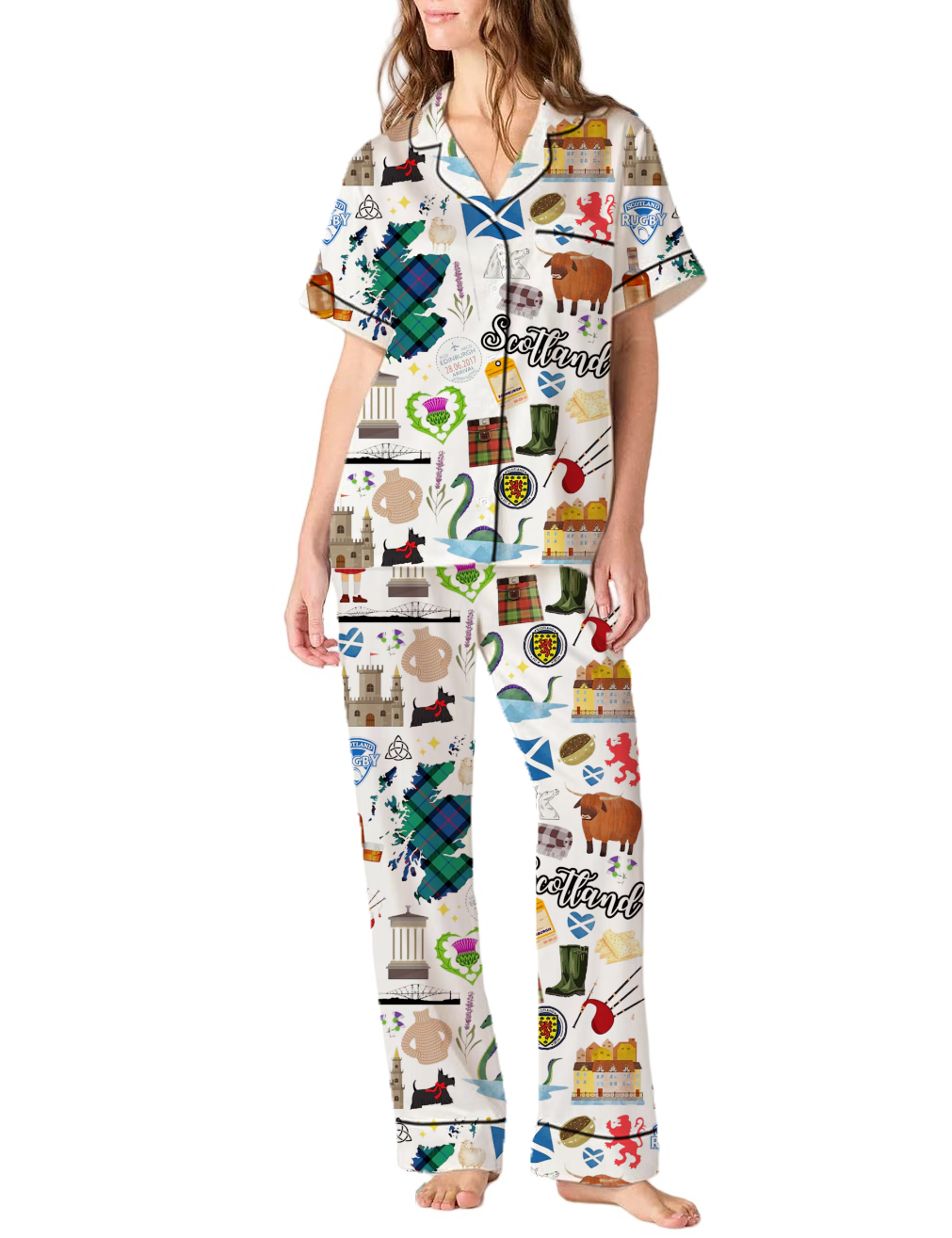 Scottish Travel Silky Satin Pajama Pants Set For Women