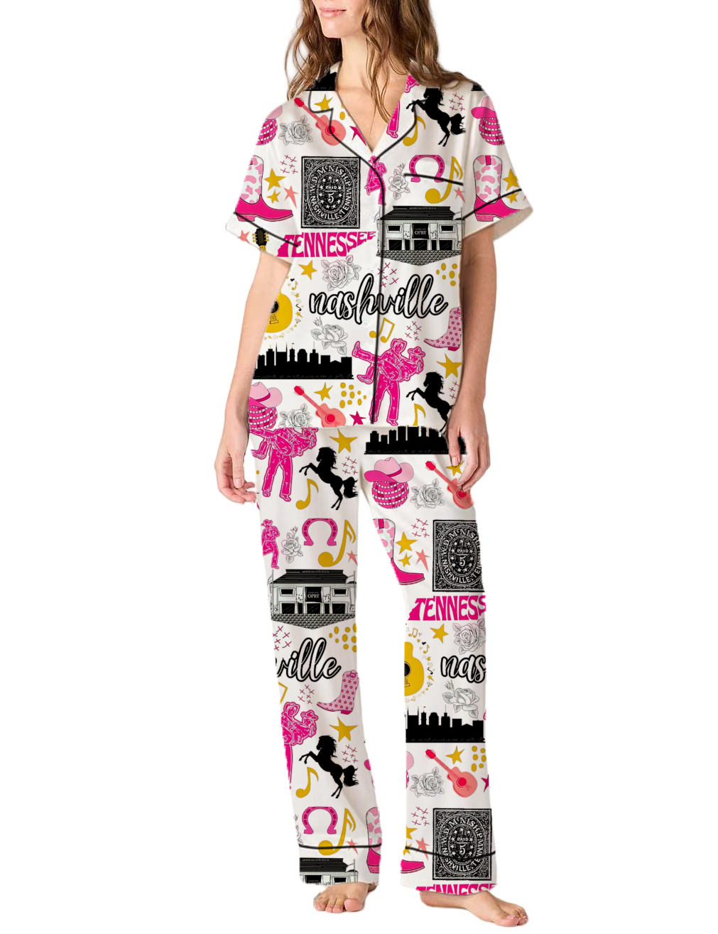 Nashville Bachelorette Party Silky Satin Pajama Pants Set For Women