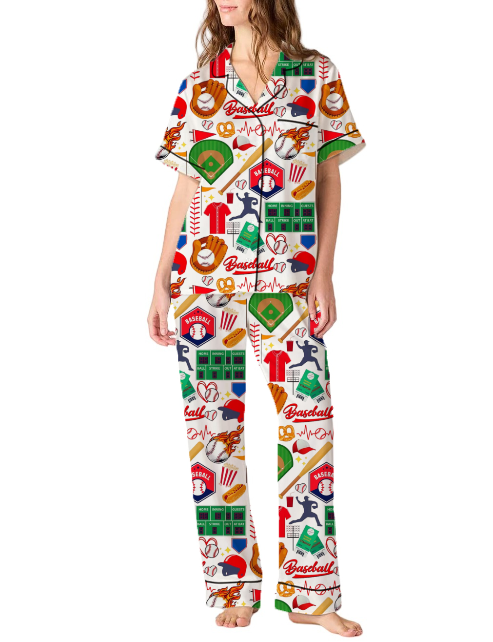 Baseball Coach Silky Satin Pajama Pants Set For Women