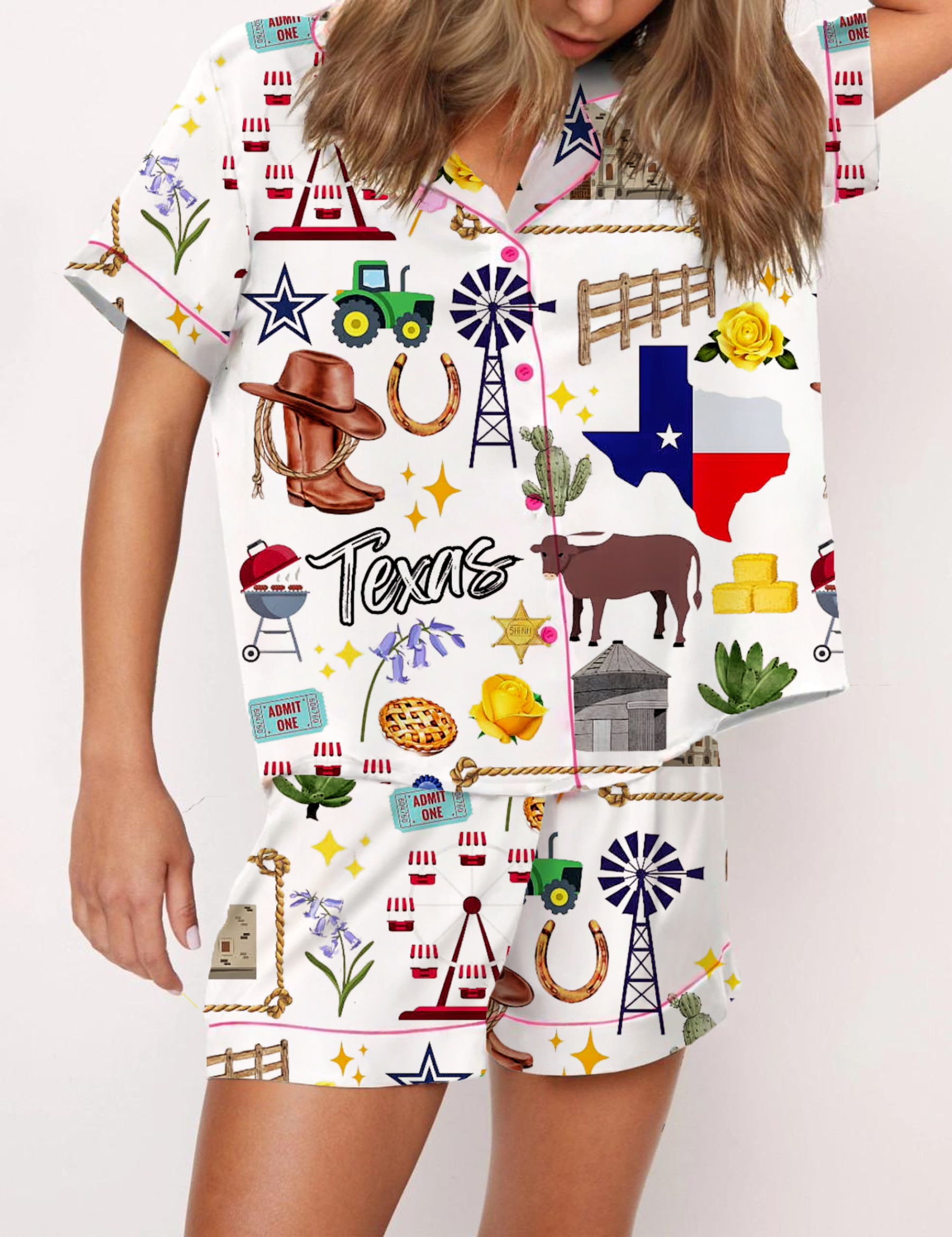 Austin Texas Travel Silky Satin Pajama Short Set For Women