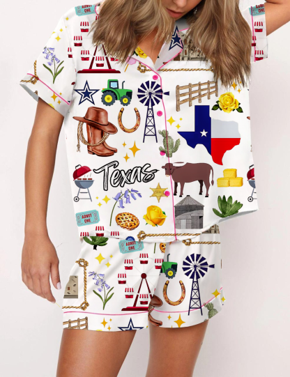 Austin Texas Travel Silky Satin Pajama Short Set For Women