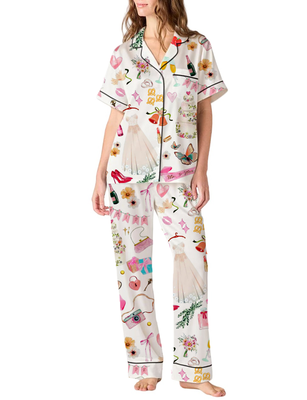 Bride To Bachelorette Party Silky Satin Pajama Pants Set For Women