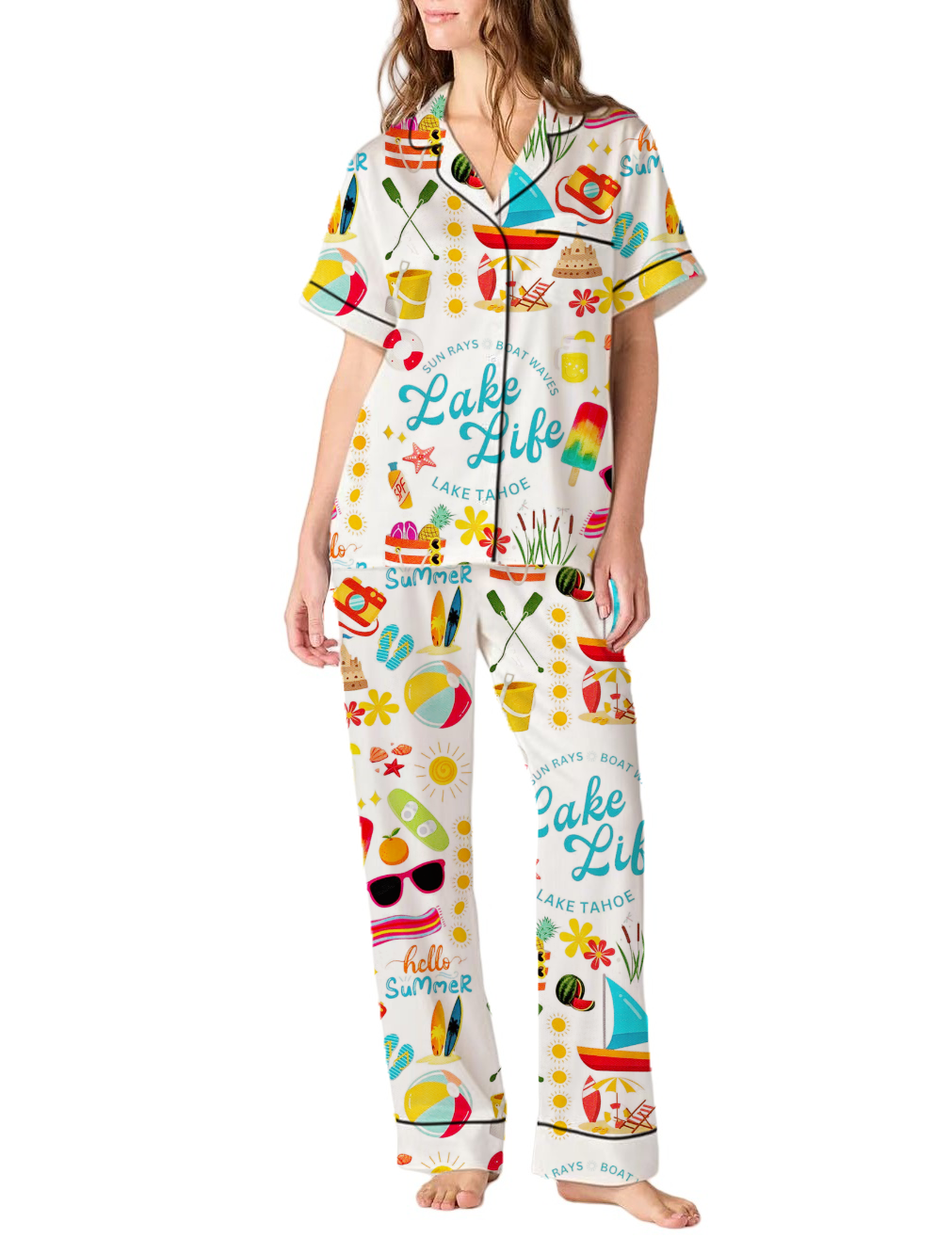 Lake Life Silky Satin Pajama Pants Set For Women