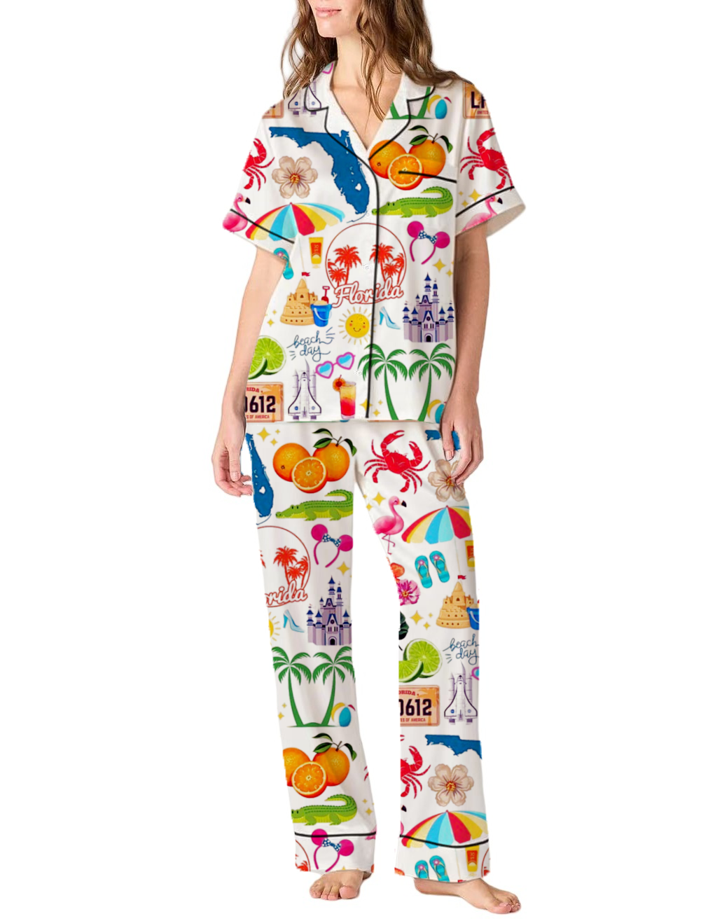 Florida Travel Silky Satin Pajama Pants Set For Women