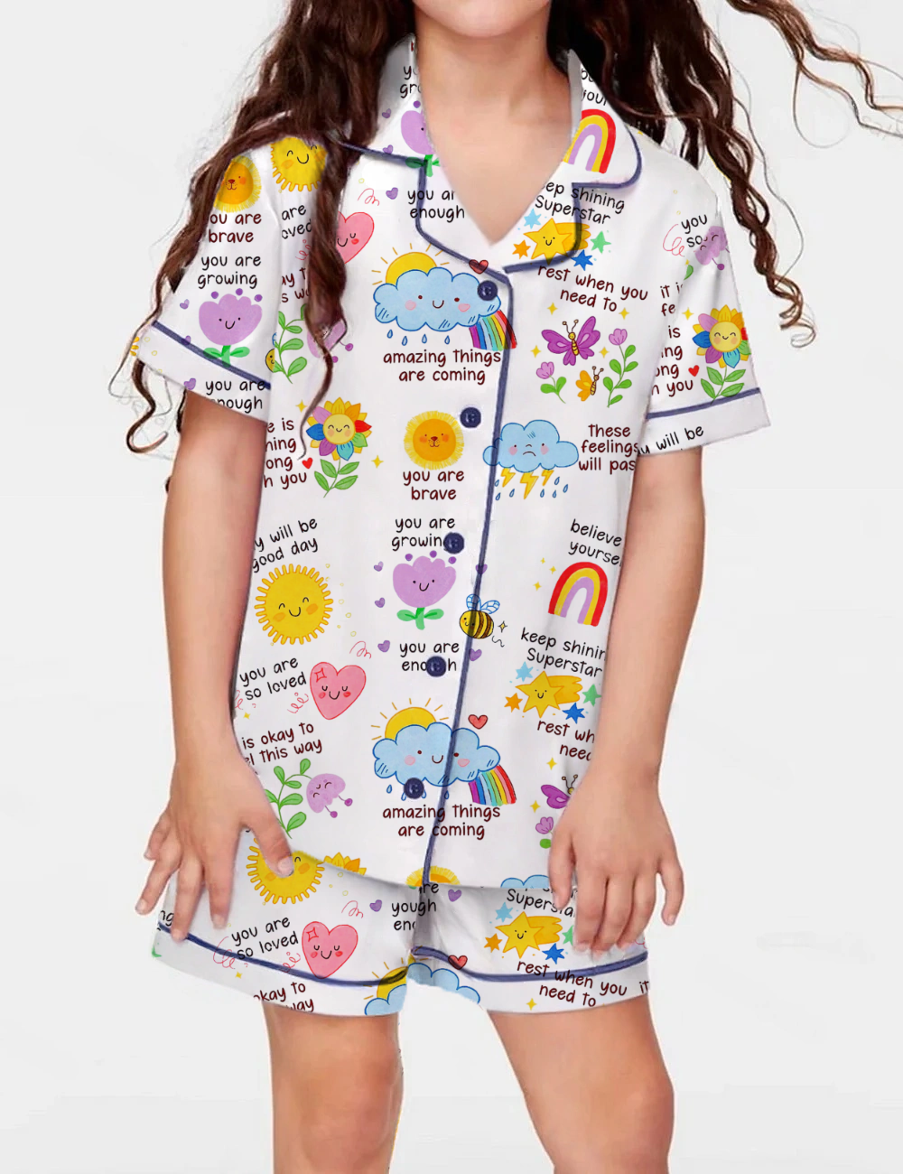 Daily Therapy Positive Affirmations Kid's Short Sleeve  Silky Satin Pajama Set 
