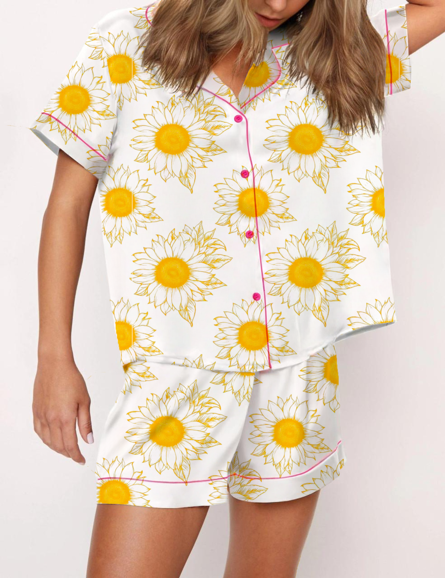 Sunflower Silky Satin Pajama Short Set For Women