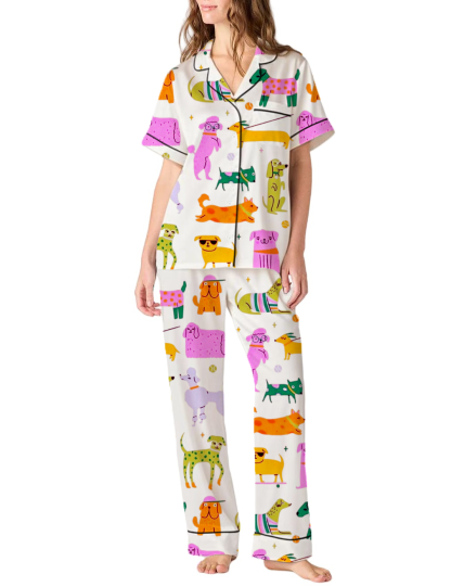 Happy Dogs Silky Satin Pajama Pants Set For Women