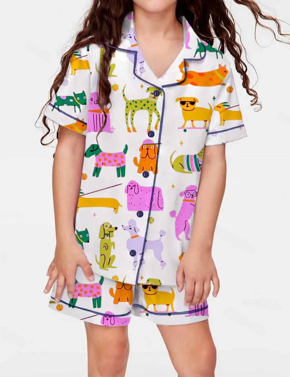 Happy Dogs Kid's Short Sleeve  Silky Satin Pajama Set 