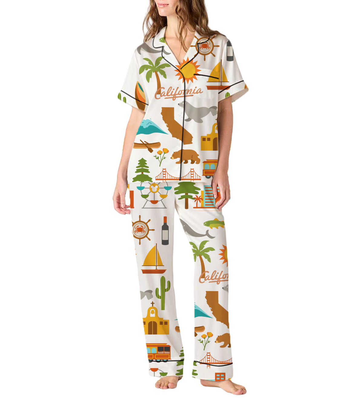 California Travel Silky Satin Pajama Pants Set For Women