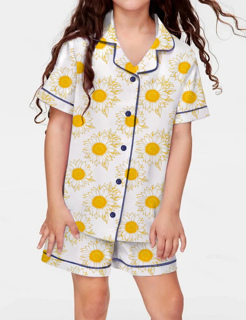 Sunflower Kid's Short Sleeve  Silky Satin Pajama Set 
