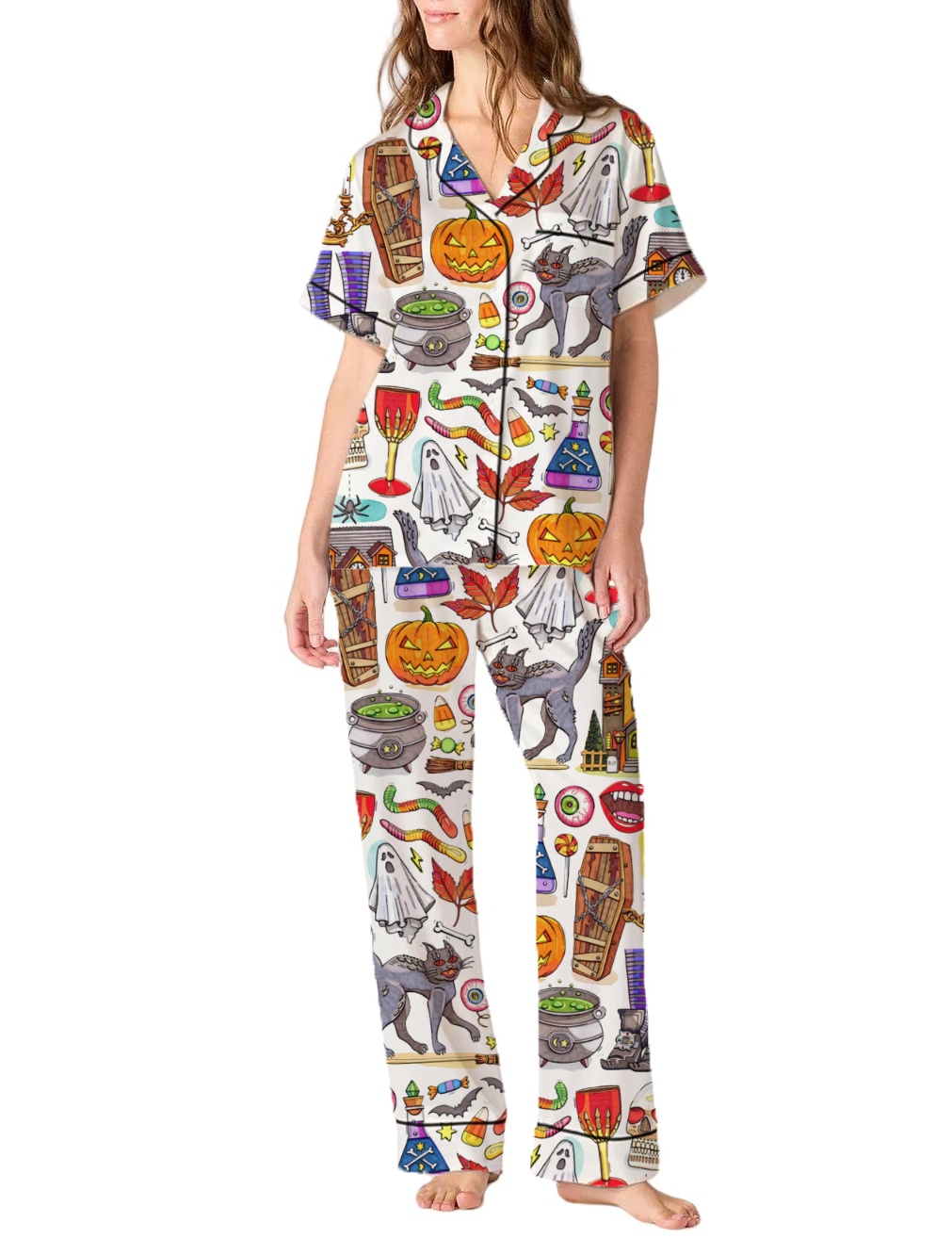 Halloween Silky Satin Pajama Pants Set For Women