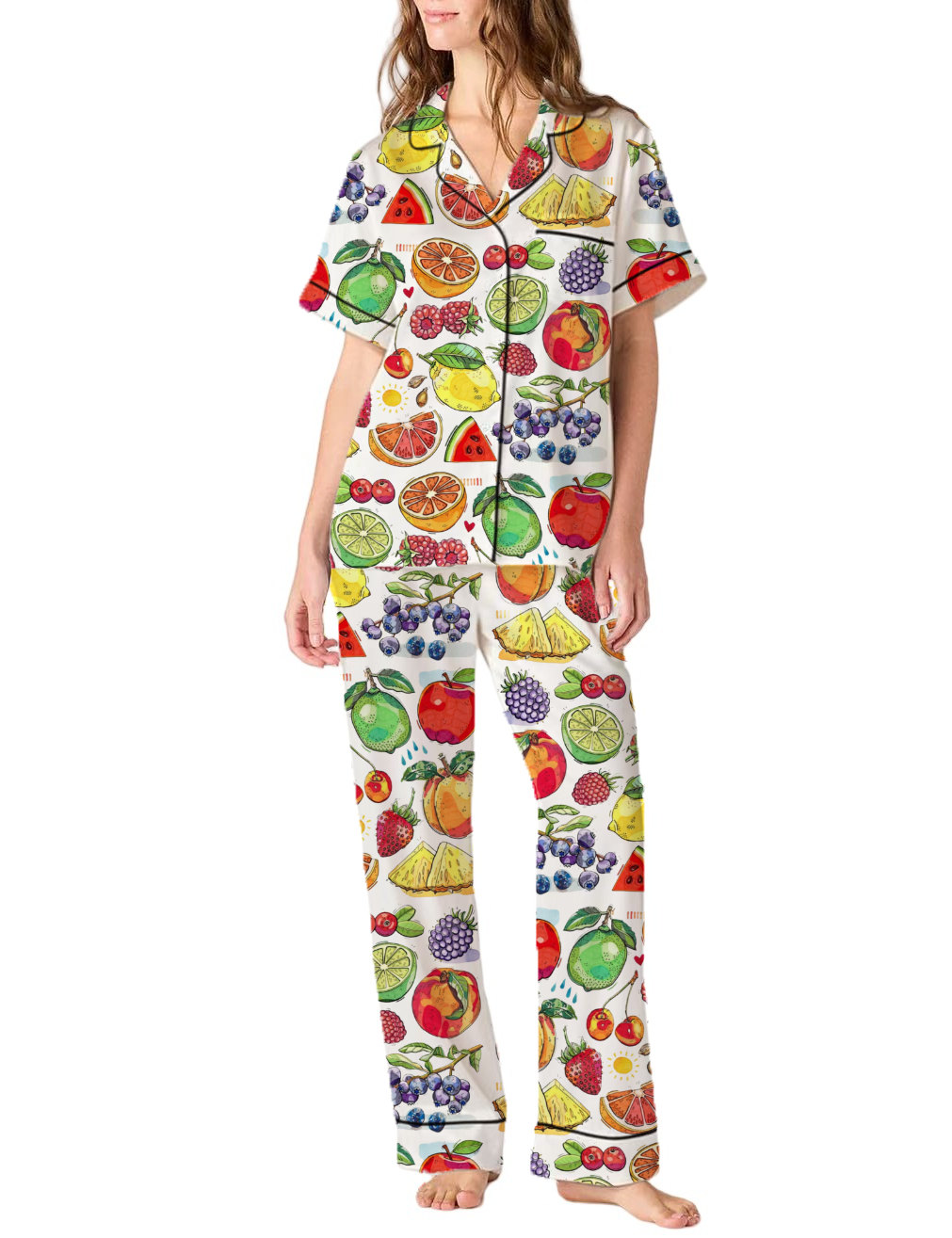Fruits Silky Satin Pajama Pants Set For Women