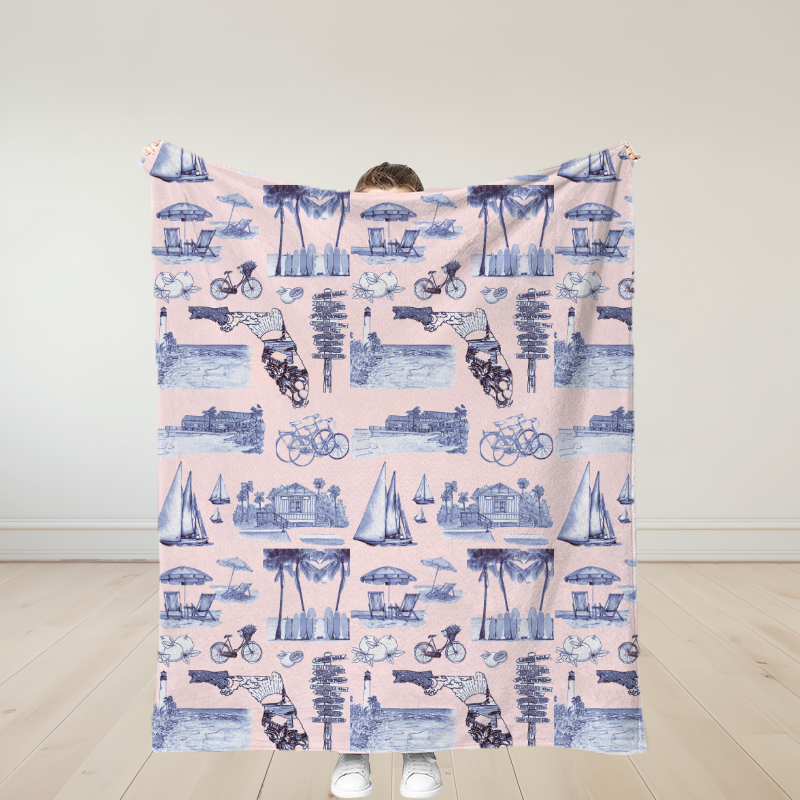 Personalized Florida Toile Traditional Soft Throw Blanket Birthday Gift