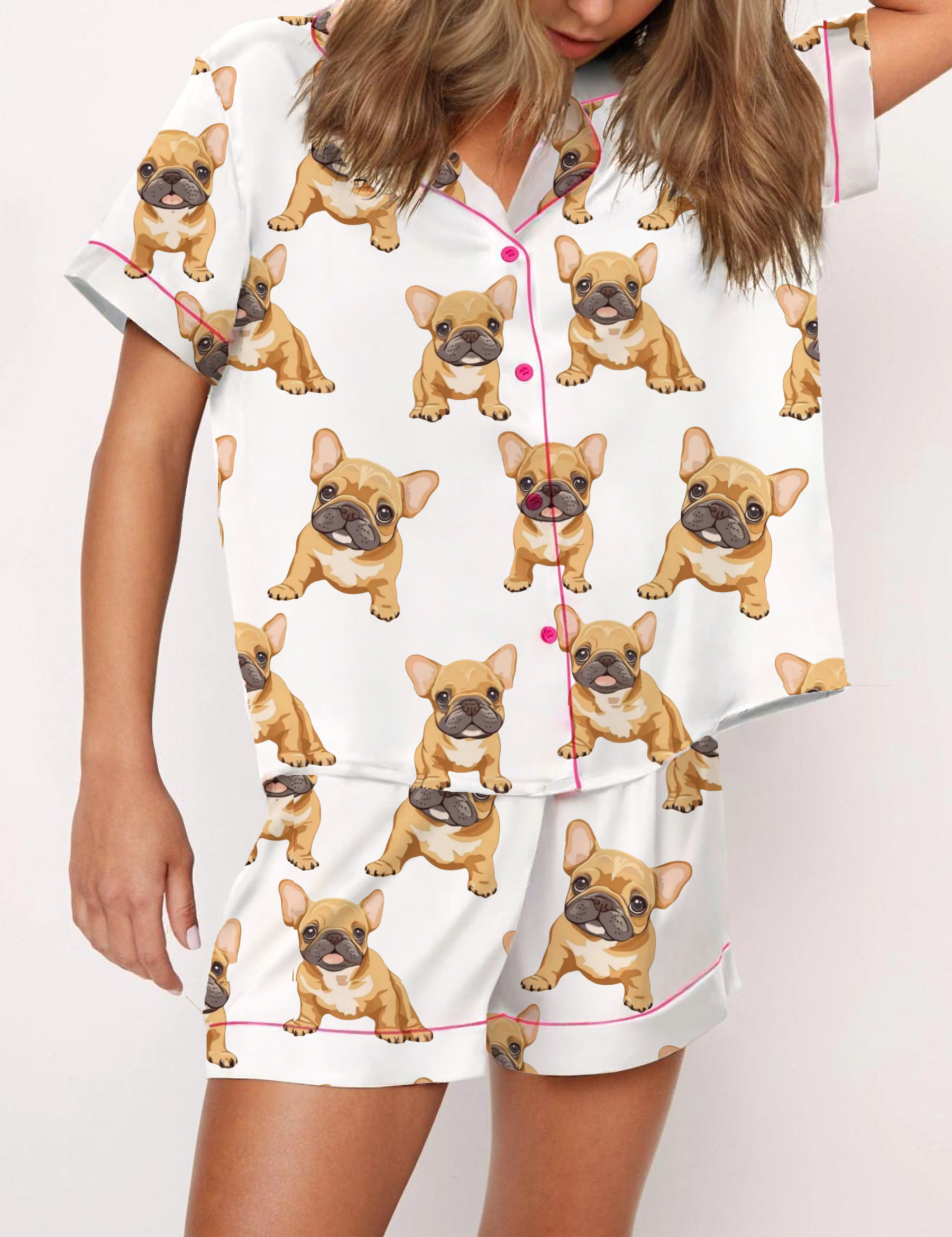 French Bulldog Silky Satin Pajama Pants Set For Women