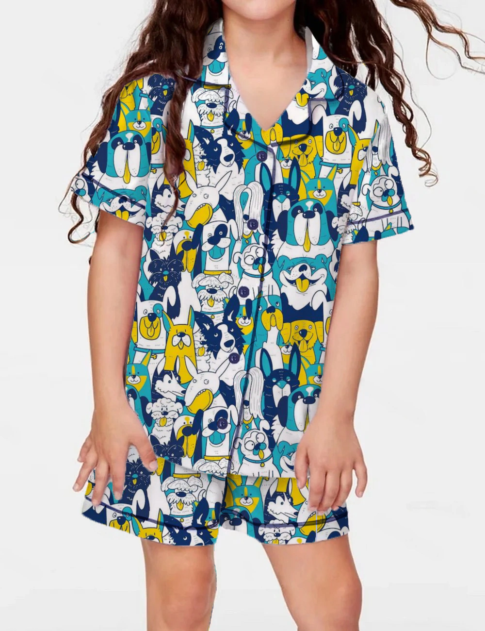 Cartoon Dog Kid's Short Sleeve  Silky Satin Pajama Set 