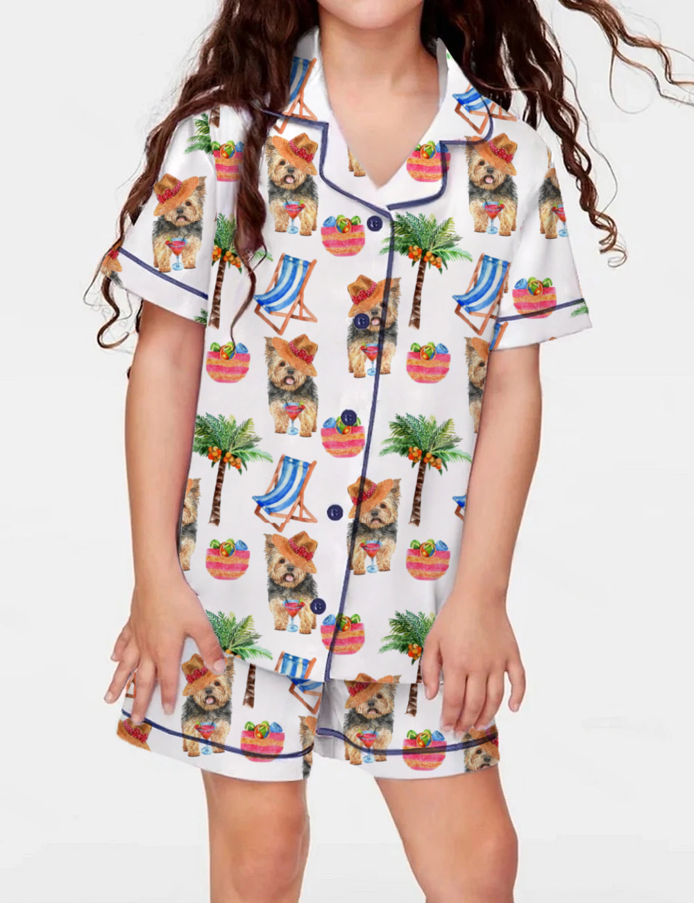 Fashion Dogs Kid's Short Sleeve  Silky Satin Pajama Set 