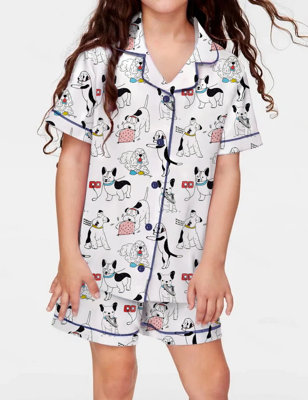 Mischievous Dog Kid's Short Sleeve  Silky Satin Pajama Set 
