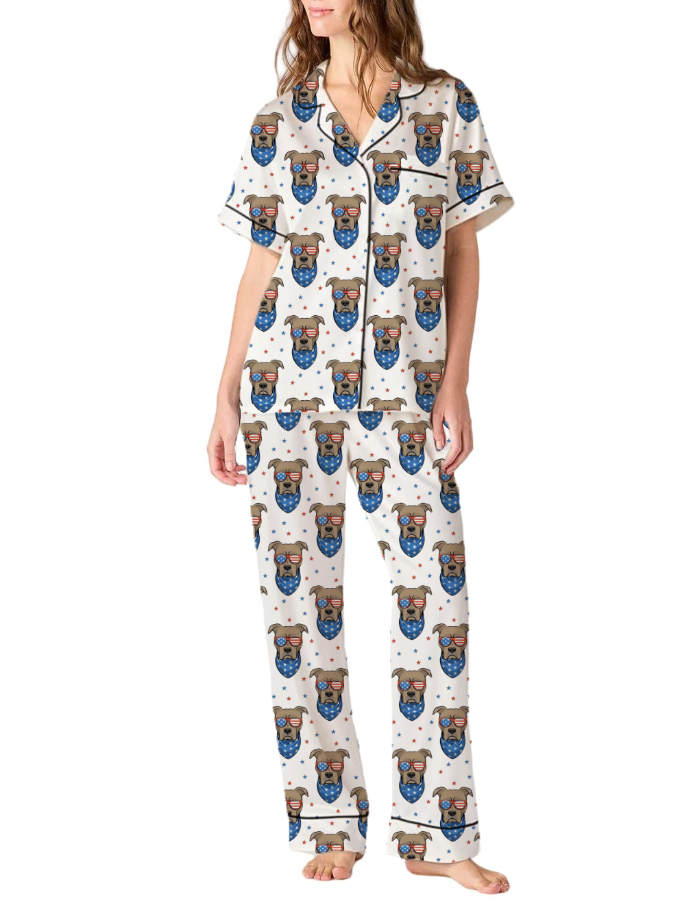 Patriotic Pit Bulls Silky Satin Pajama Pants Set For Women