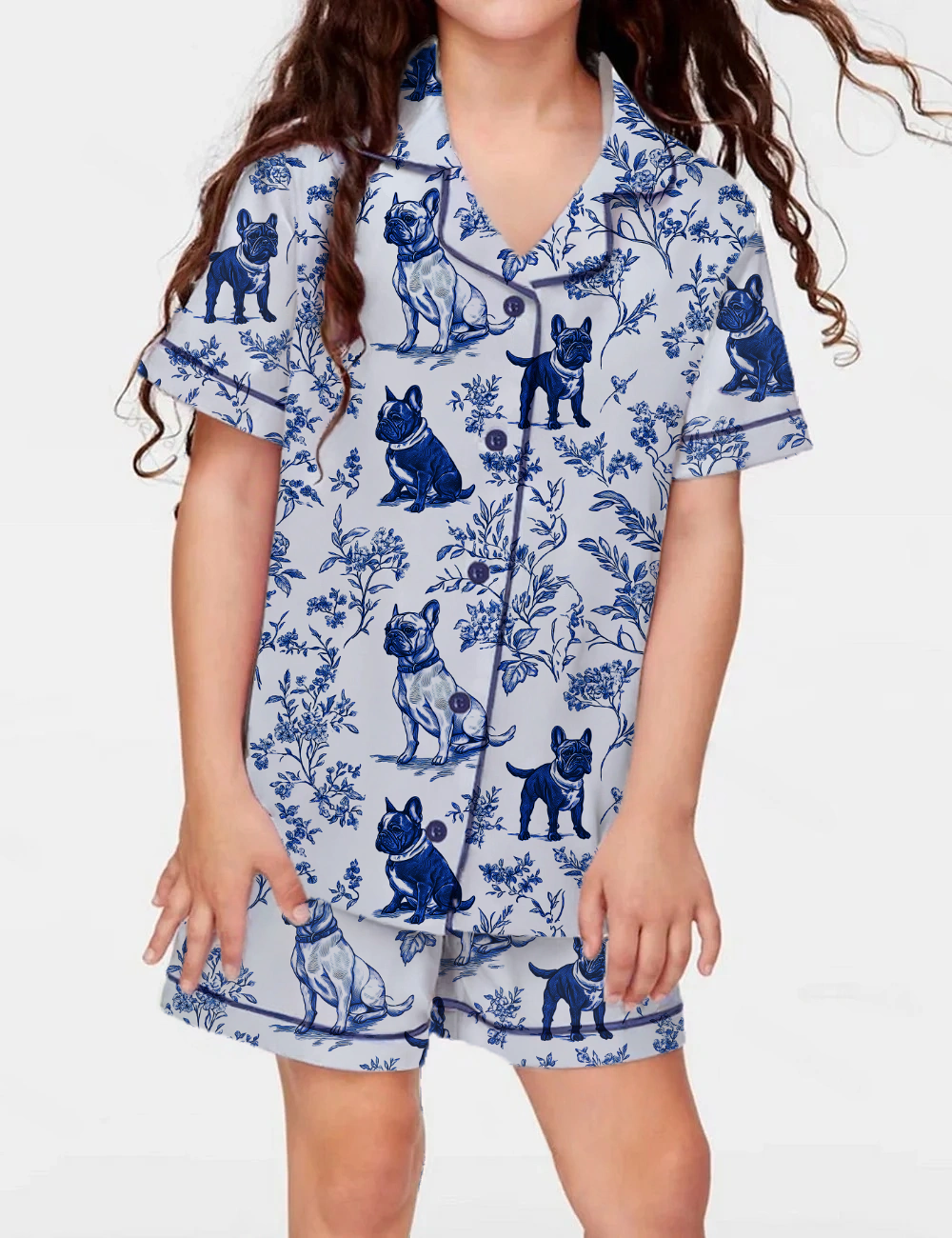 Cartoon Dachshunds Kid's Short Sleeve Silky Satin Pajama Set