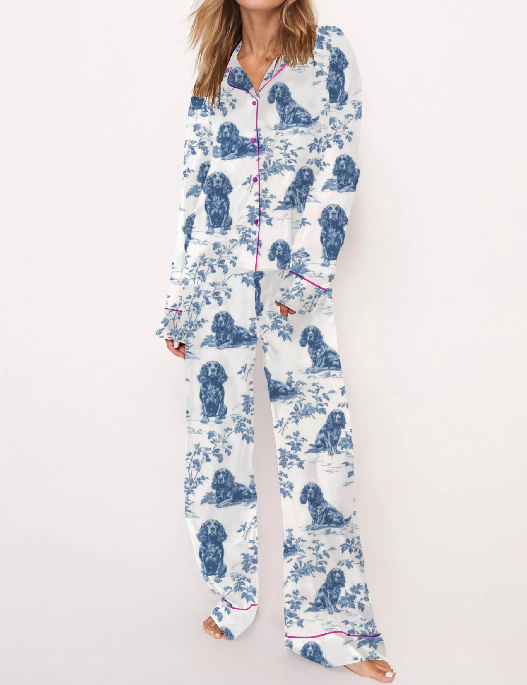 Boykin Spaniel Toile Silky Satin Pajama Short Set For Women