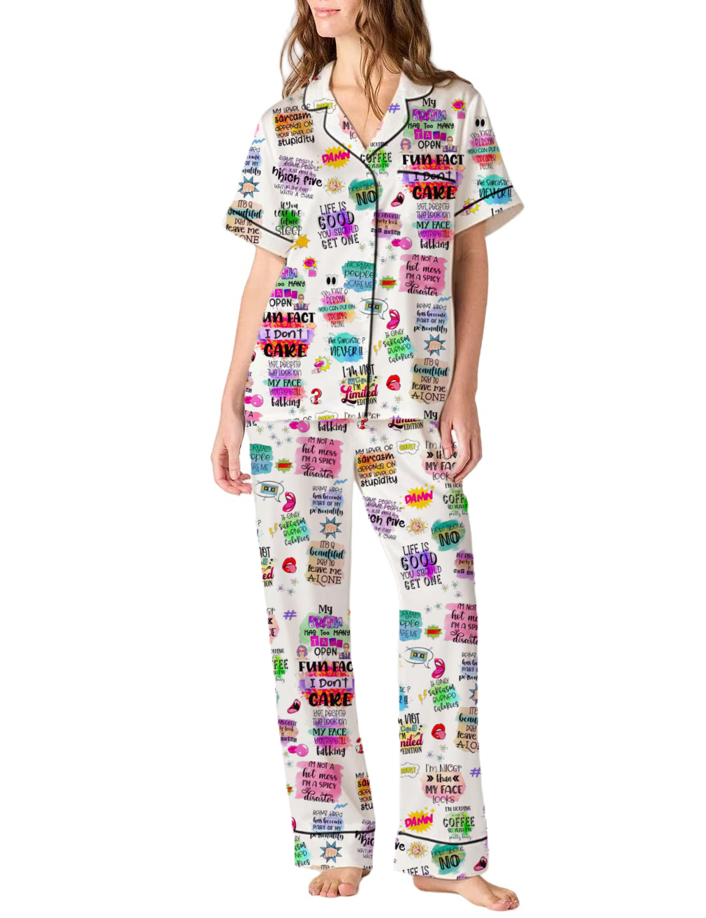 Sarcastic Quotes Silky Satin Pajama Pants Set For Women