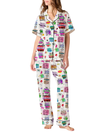 Sarcastic Quotes Silky Satin Pajama Pants Set For Women