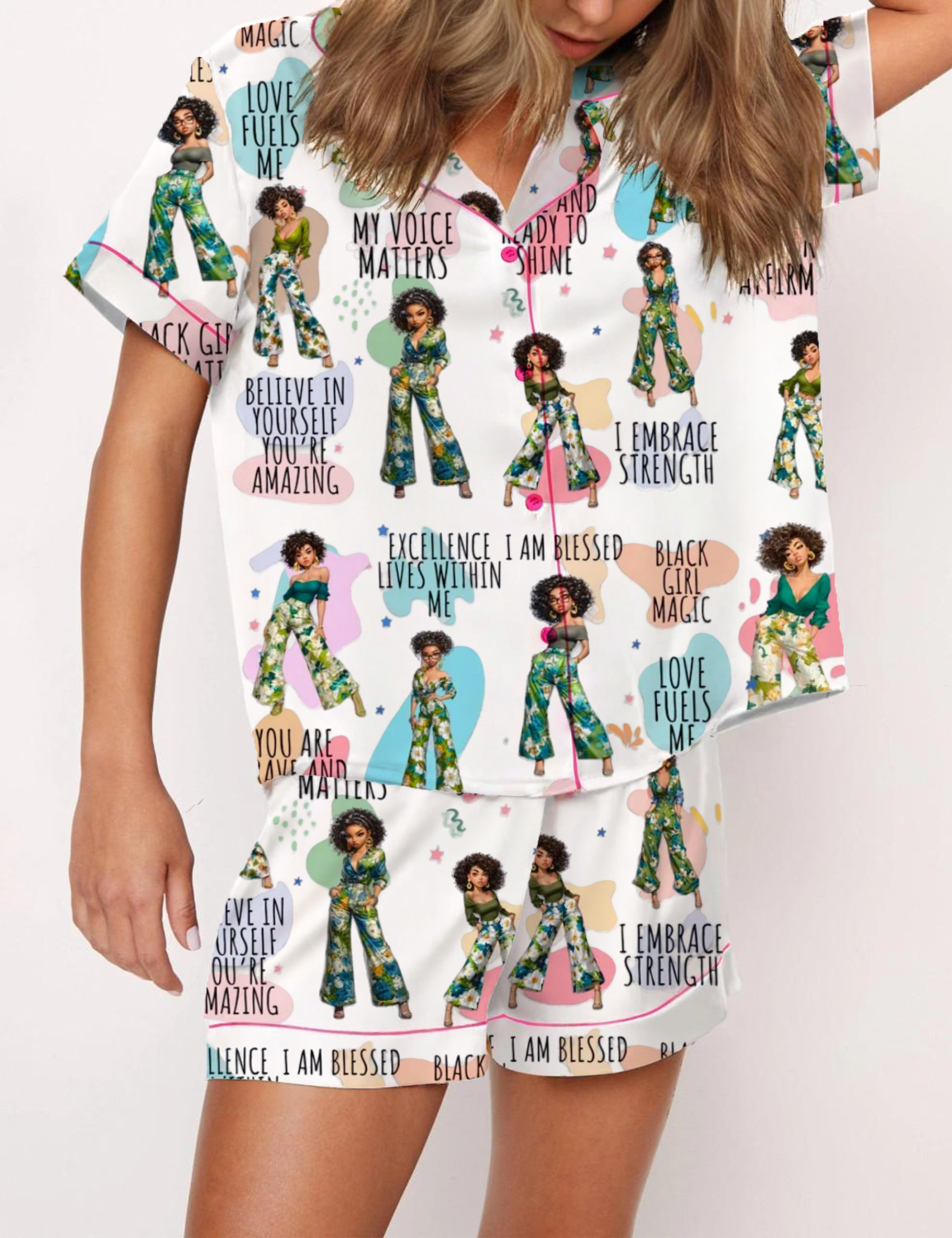  Confident Black Girl Silky Satin Pajama Set For Women