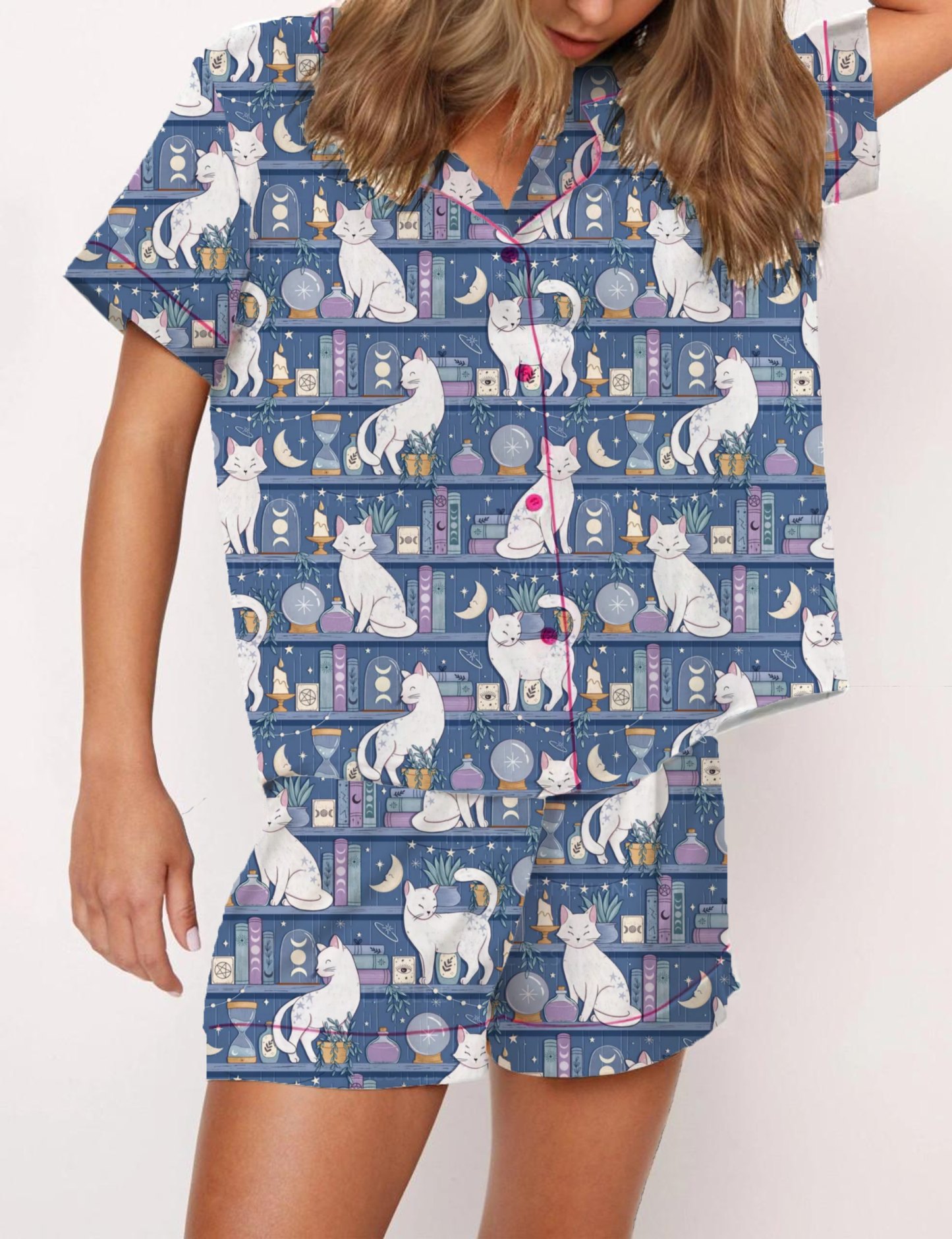 Cat Mythical Magic Potion Silky Satin Pajama Set For Women