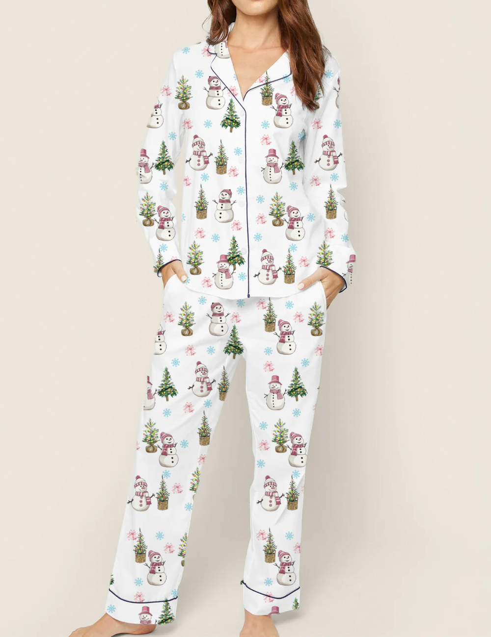 Christmas Snowman Silky Satin Pajama Set For Women