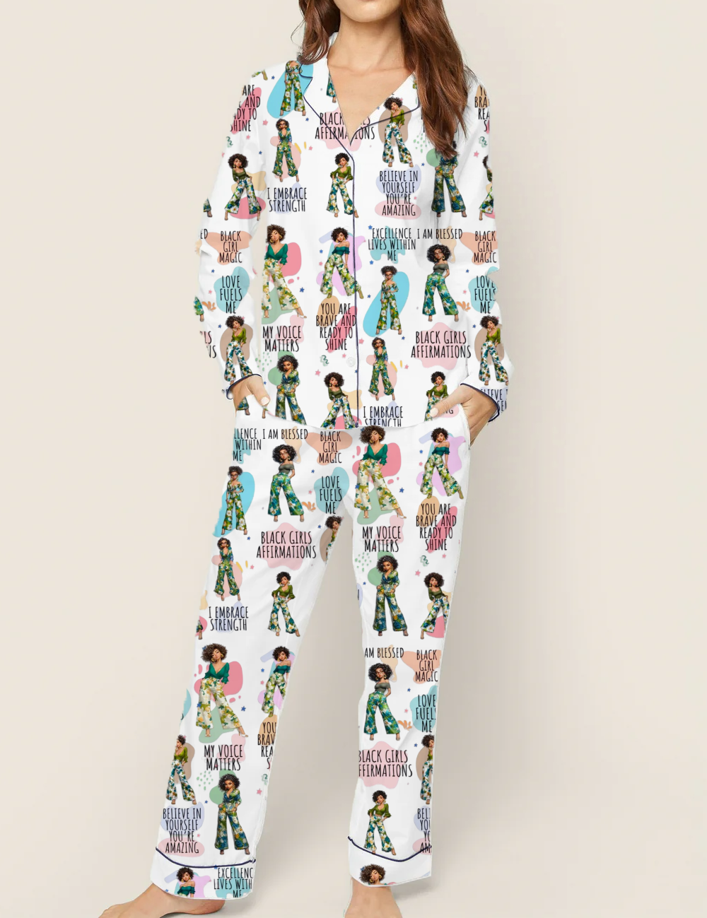 Confident Black Girl Silky Satin Pajama Set For Women