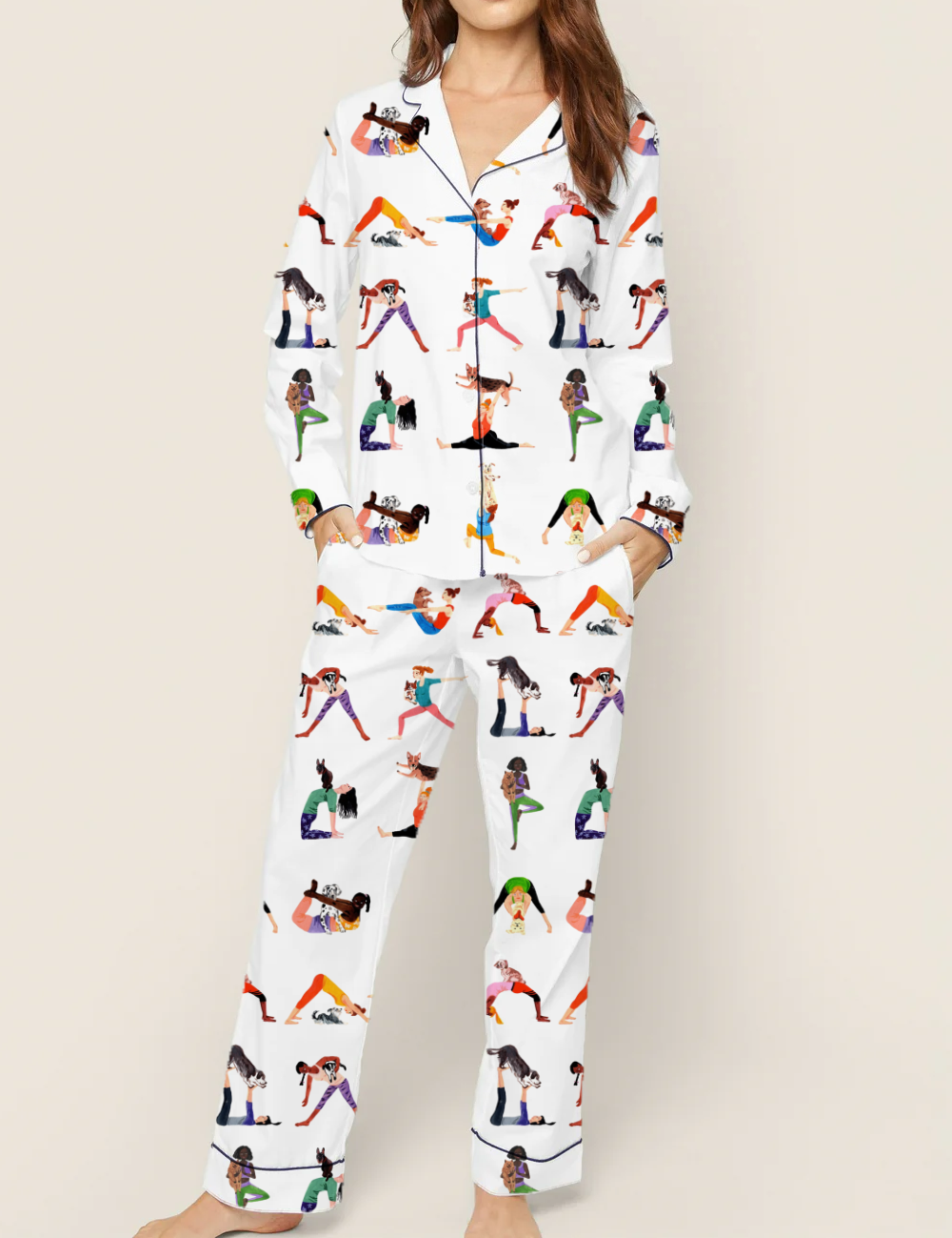 Yoga with Dog Silky Satin Pajama Set For Women