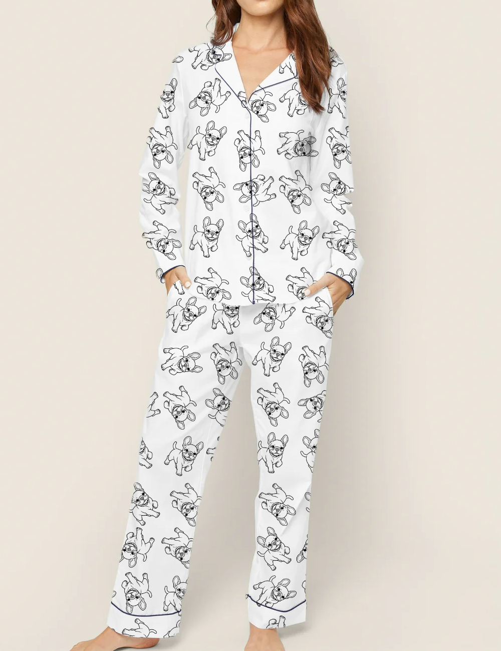 French Bulldogs Silky Satin Pajama Set For Women
