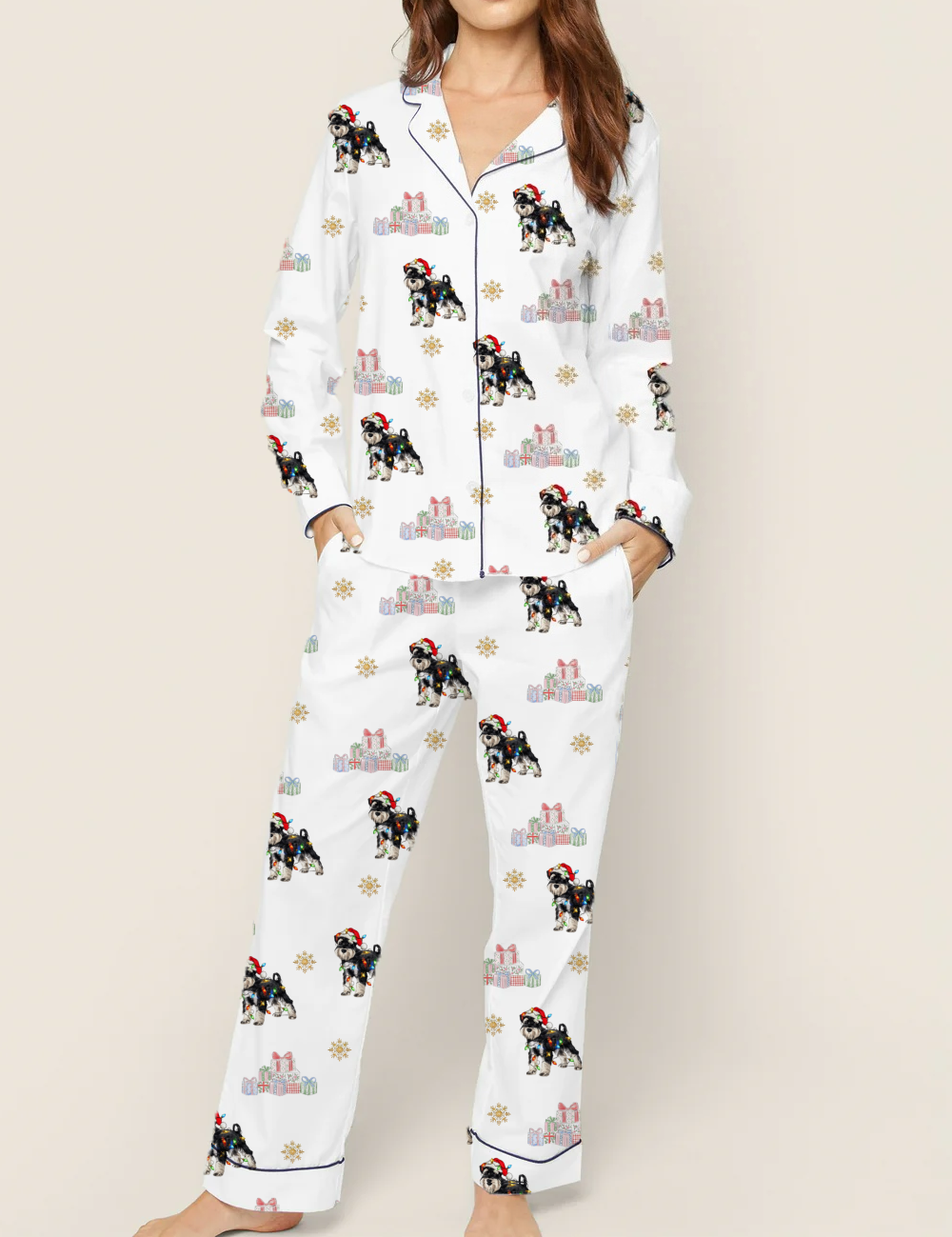 Schnauzer Christmas Dog Silky Satin Pajama Set For Women
