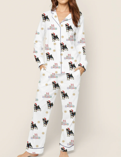 Schnauzer Christmas Dog Silky Satin Pajama Set For Women