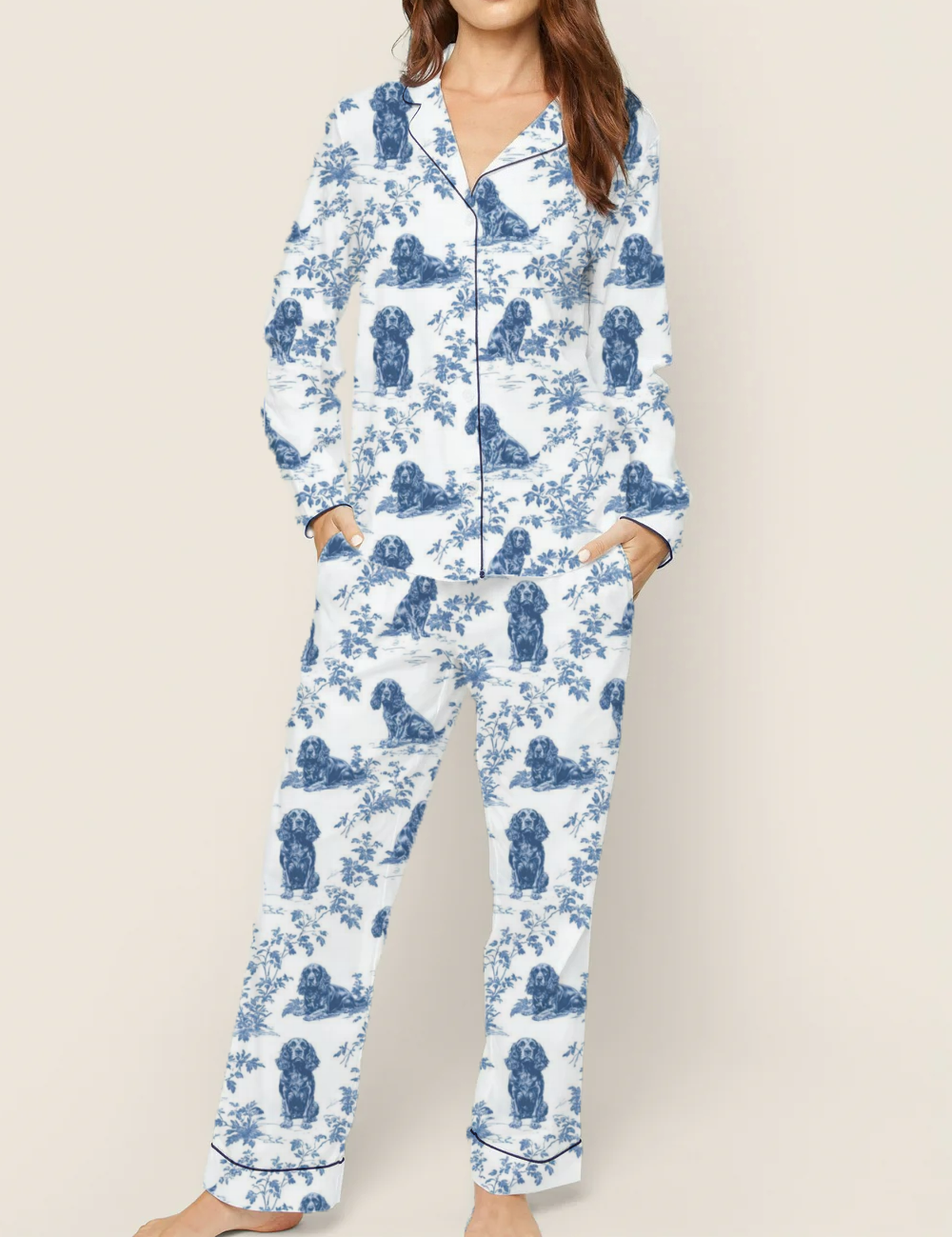 Boykin Spaniel De Jouy Silky Satin Pajama Set For Women
