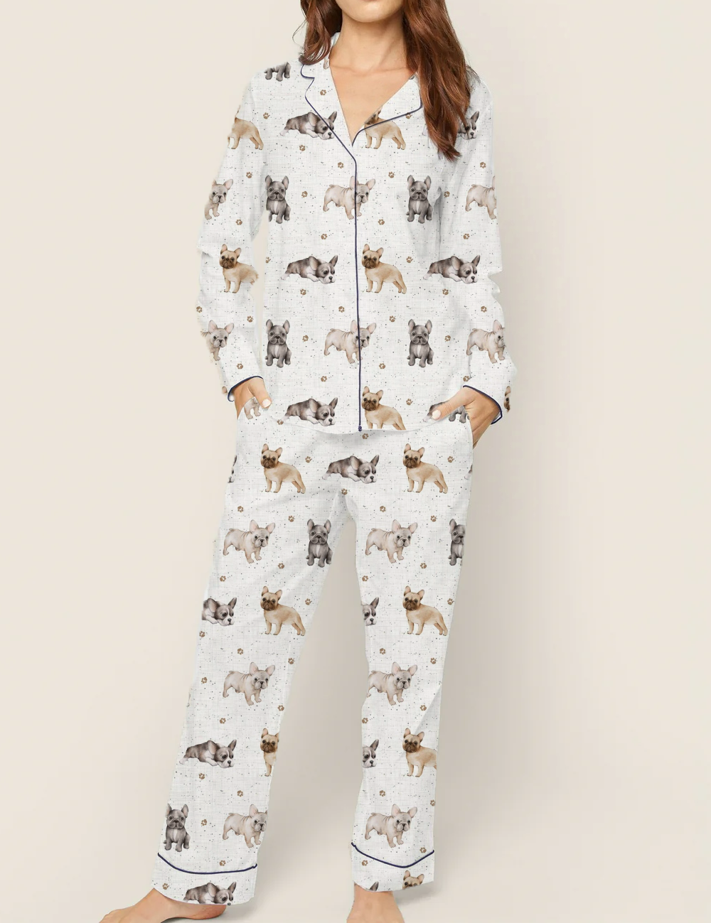 Cute French Bulldogs Silky Satin Pajama Set For Women