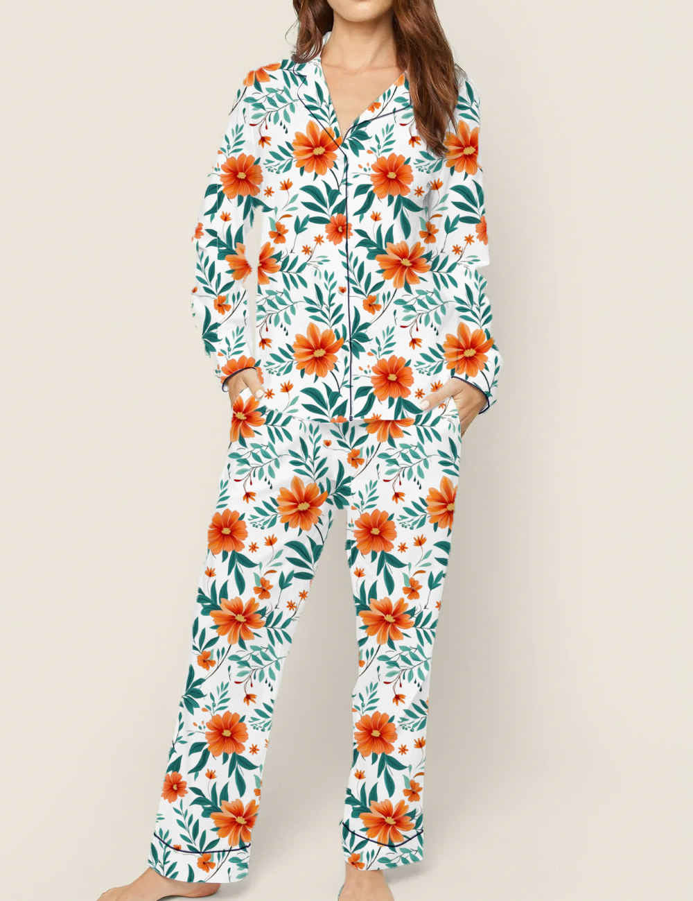 Massachusetts State Flower Mayflower Silky Satin Pajama Set For Women