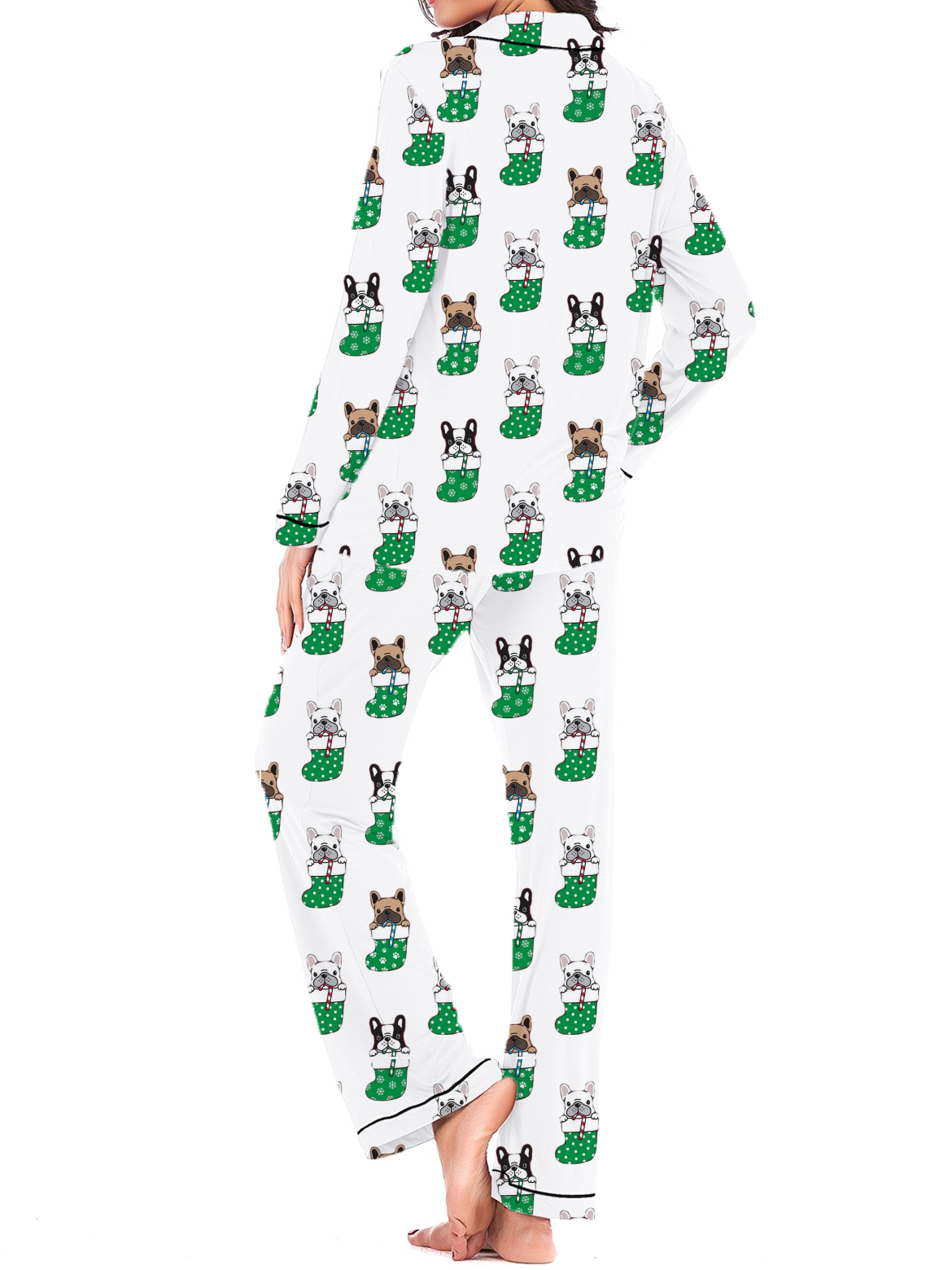 Christmas Stocking French Bulldog Silky Satin Pajama Set For Women