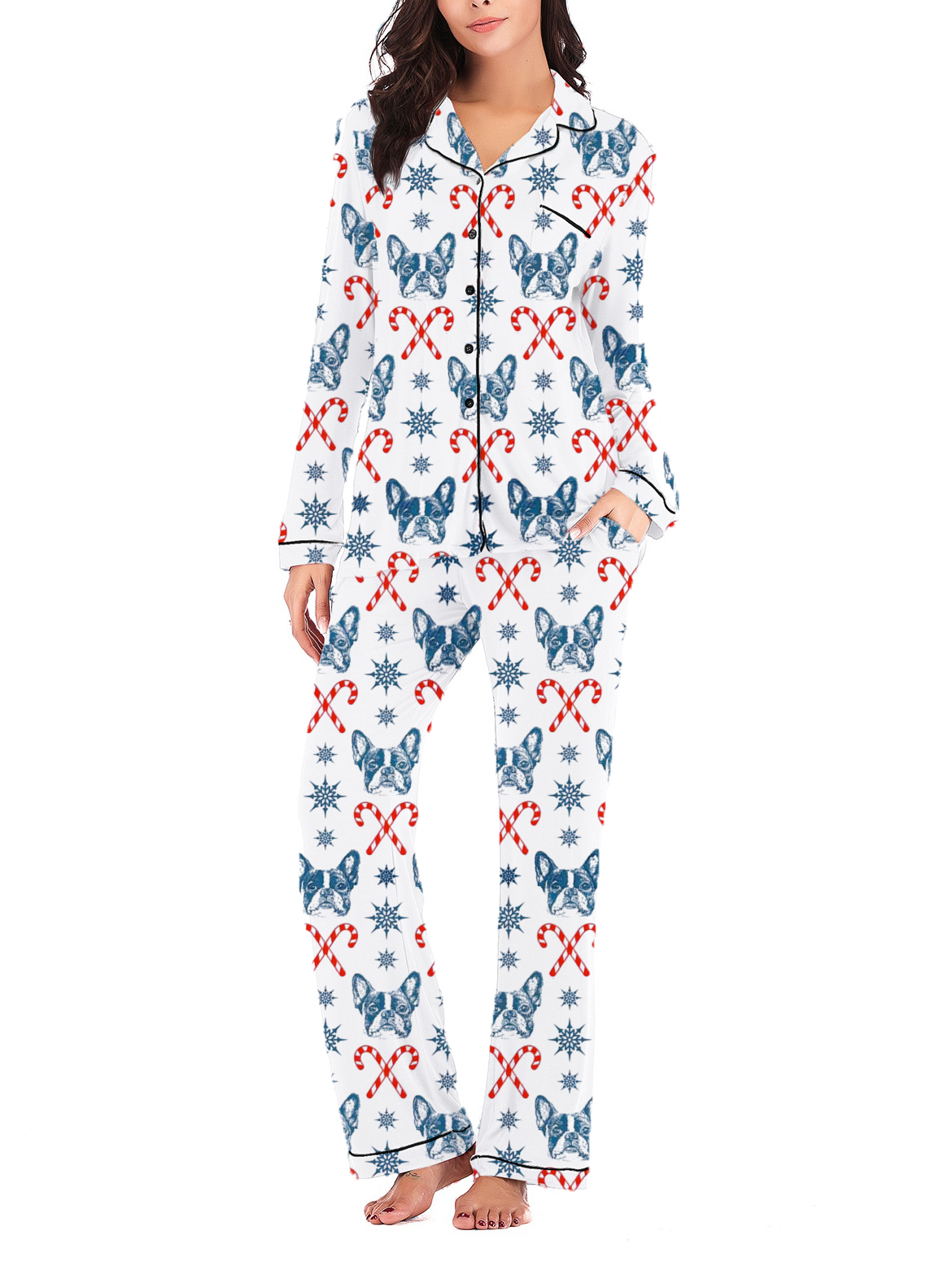 Christmas French Bulldog Silky Satin Pajama Set For Women