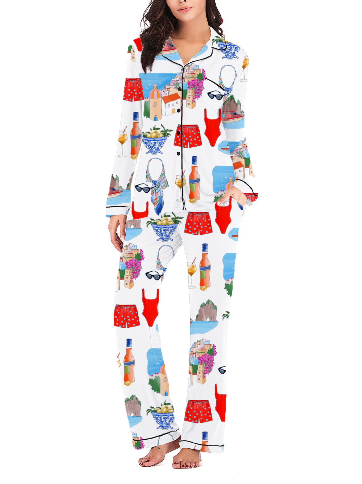 Italian Coast Silky Satin Long Pajama Set For Women