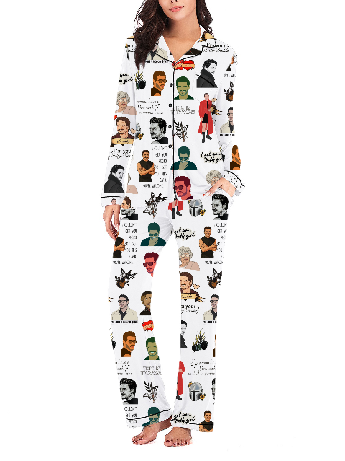 Pedro Pascal Silky Satin Long Pajama Set For Women