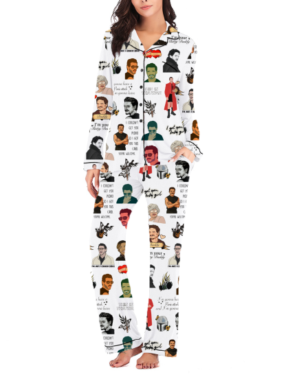 Pedro Pascal Silky Satin Long Pajama Set For Women