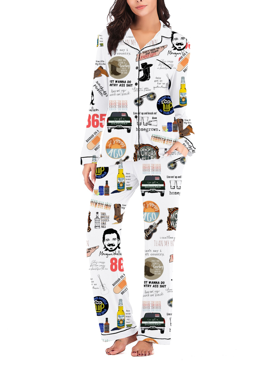 Morgan Wallen Silky Satin Long Pajama Set For Women