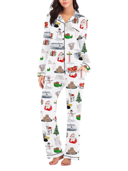 Arctic Christmas Silky Satin Long Pajama Set For Women
