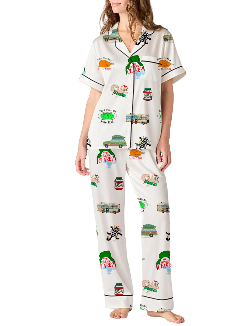 Clark Christmas Vacation Silky Satin Pajama Pants Set For Women