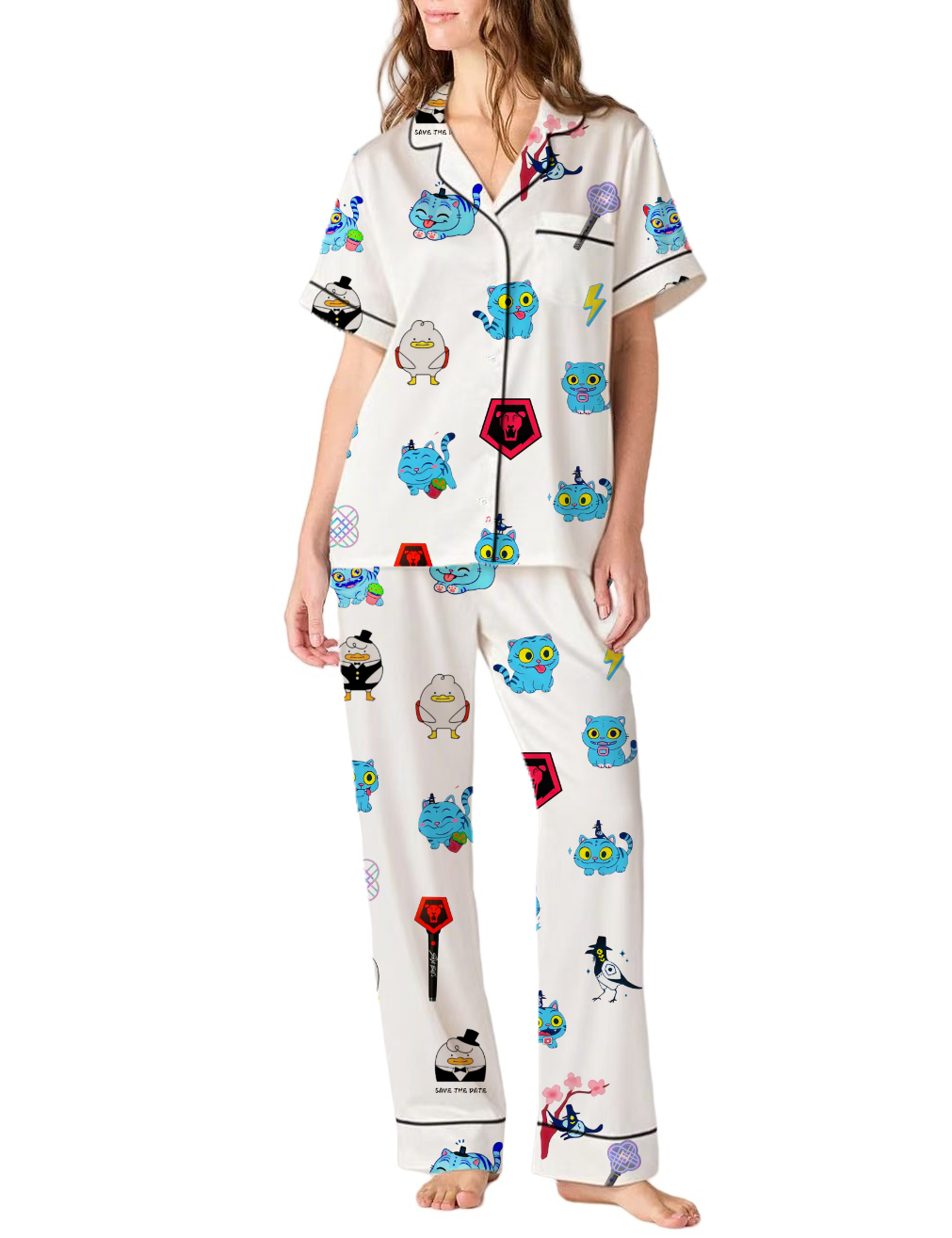 Kpop Hunter Silky Satin Pajama Pants Set For Women