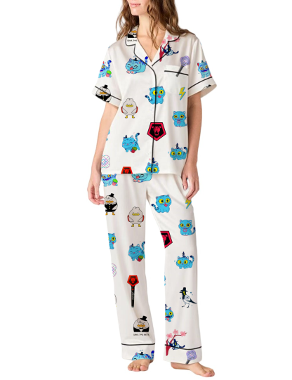 Kpop Hunter Silky Satin Pajama Pants Set For Women