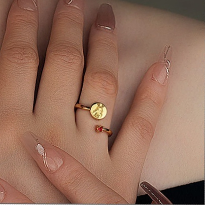 Personalized Birthstone Ring Adjustable Ring with Engraved Photo Birthday Anniversary Gift for Women